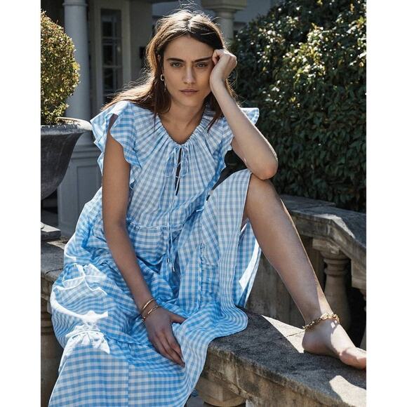 Ephemera Trapezee Maxi Dress Sky Gingham - Picture 1 of 8